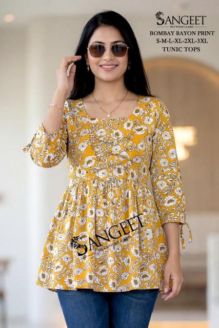 Sangeet bombay rayon print short top kurtis online wholesaler